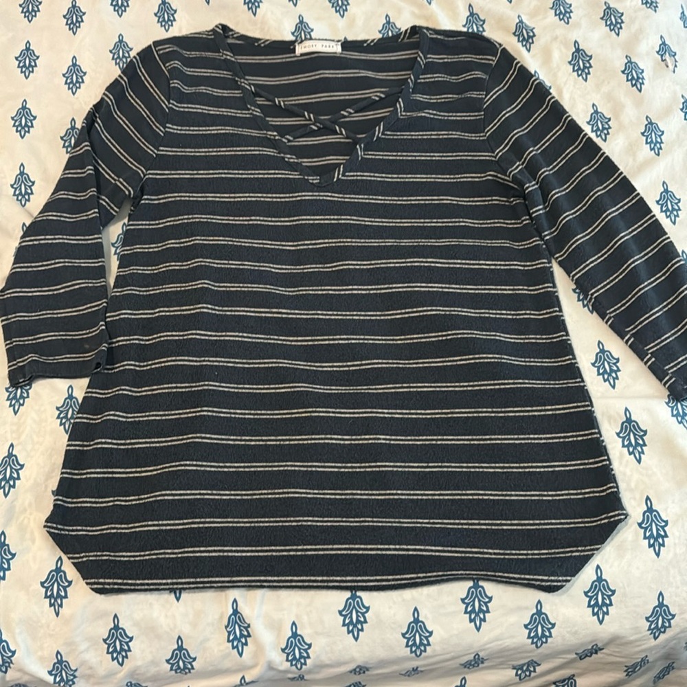 Women’s Emory Park 3/4 sleeve striped top size Medium cotton